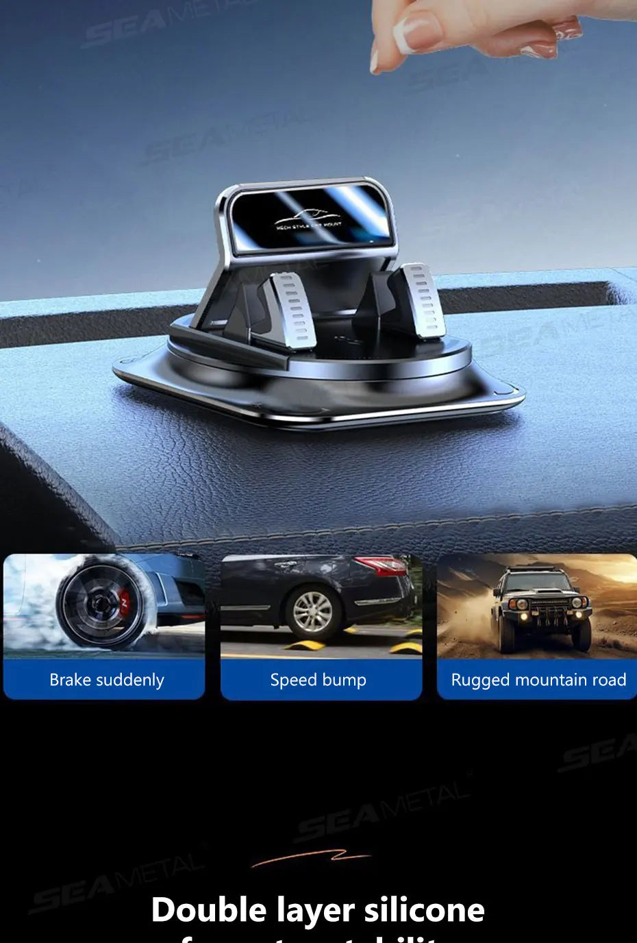 SEAMETAL Universal 360° Rotatable Car Phone Holder Anti-Slip Dashboard Phone Mount Non-Slip GPS Holder Stand for All Smartphones