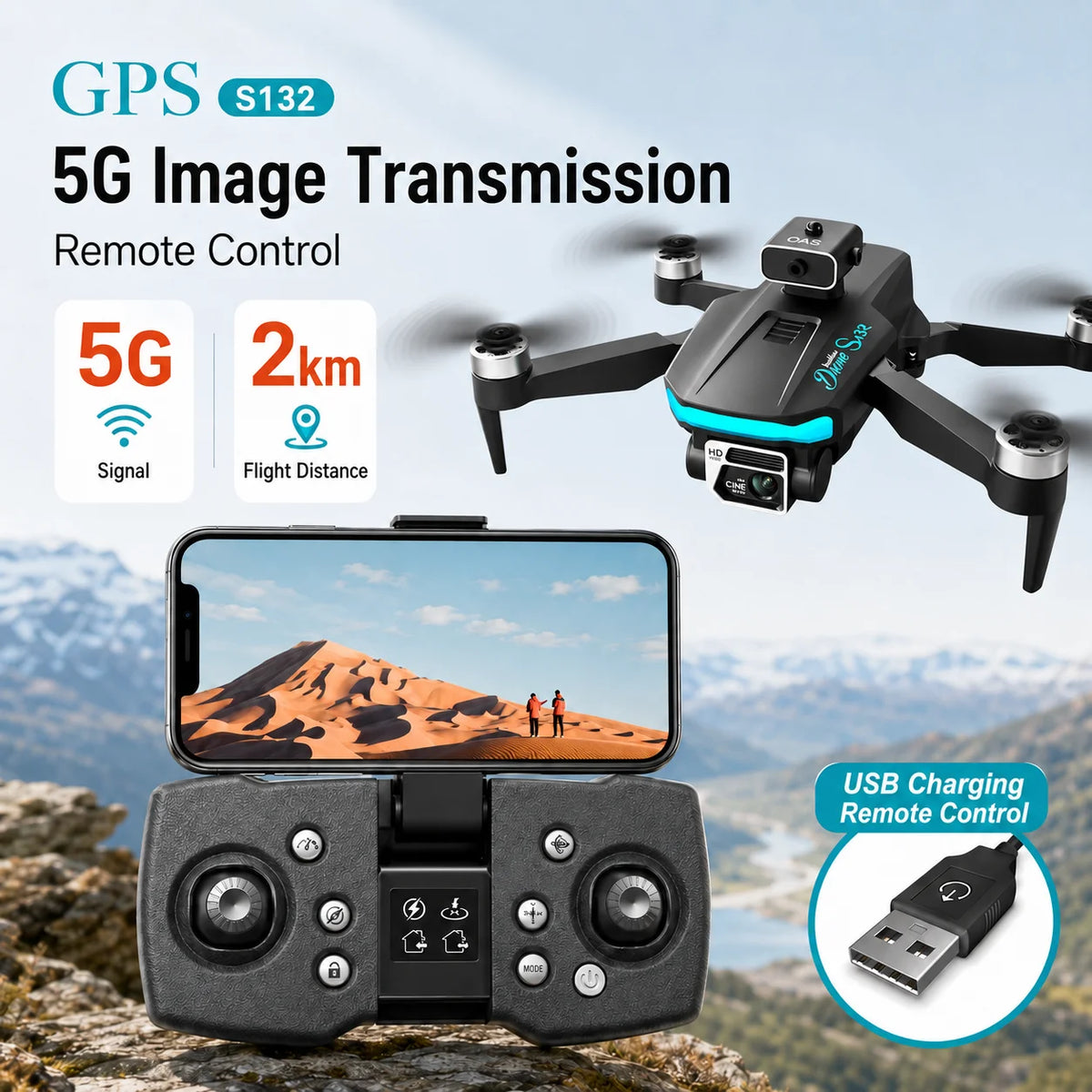 ZNLYRION S132 RC Drone Dual Camera Optical Flow Hover Foldable RC Quadcopter APP Path Flight Beginner Drone Toy