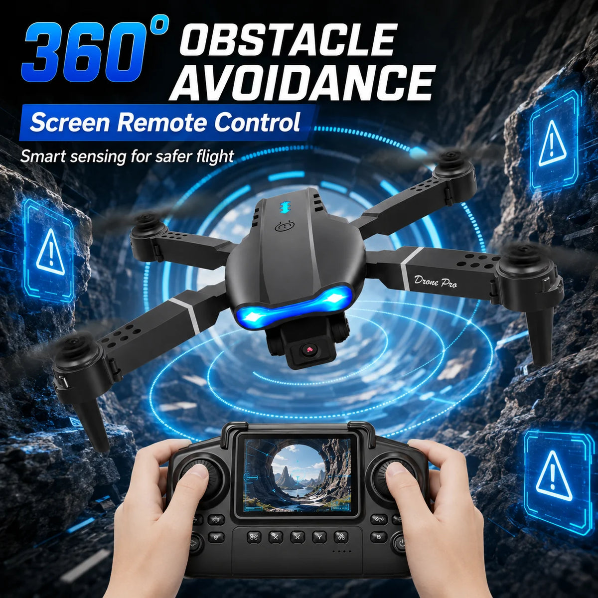ZNLYRION 4K RC Drone with Screen Remote Control Dual Camera Optical Flow Positioning Obstacle Avoidance Foldable FPV WIFI APP Control One Key Return 360° Flip Quadcopter Toy for Beginners