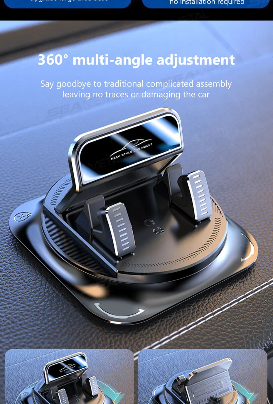 SEAMETAL Universal 360° Rotatable Car Phone Holder Anti-Slip Dashboard Phone Mount Non-Slip GPS Holder Stand for All Smartphones