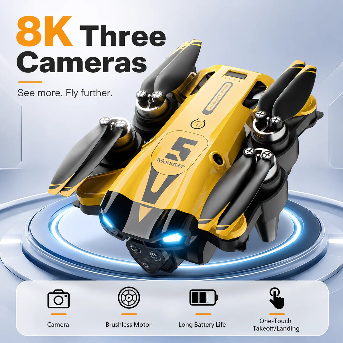 ZNLYRION 8K RC Drone Brushless M5 Three Cameras Optical Flow Hover Foldable FPV RC Quadcopter Obstacle Avoidance Drone Toy