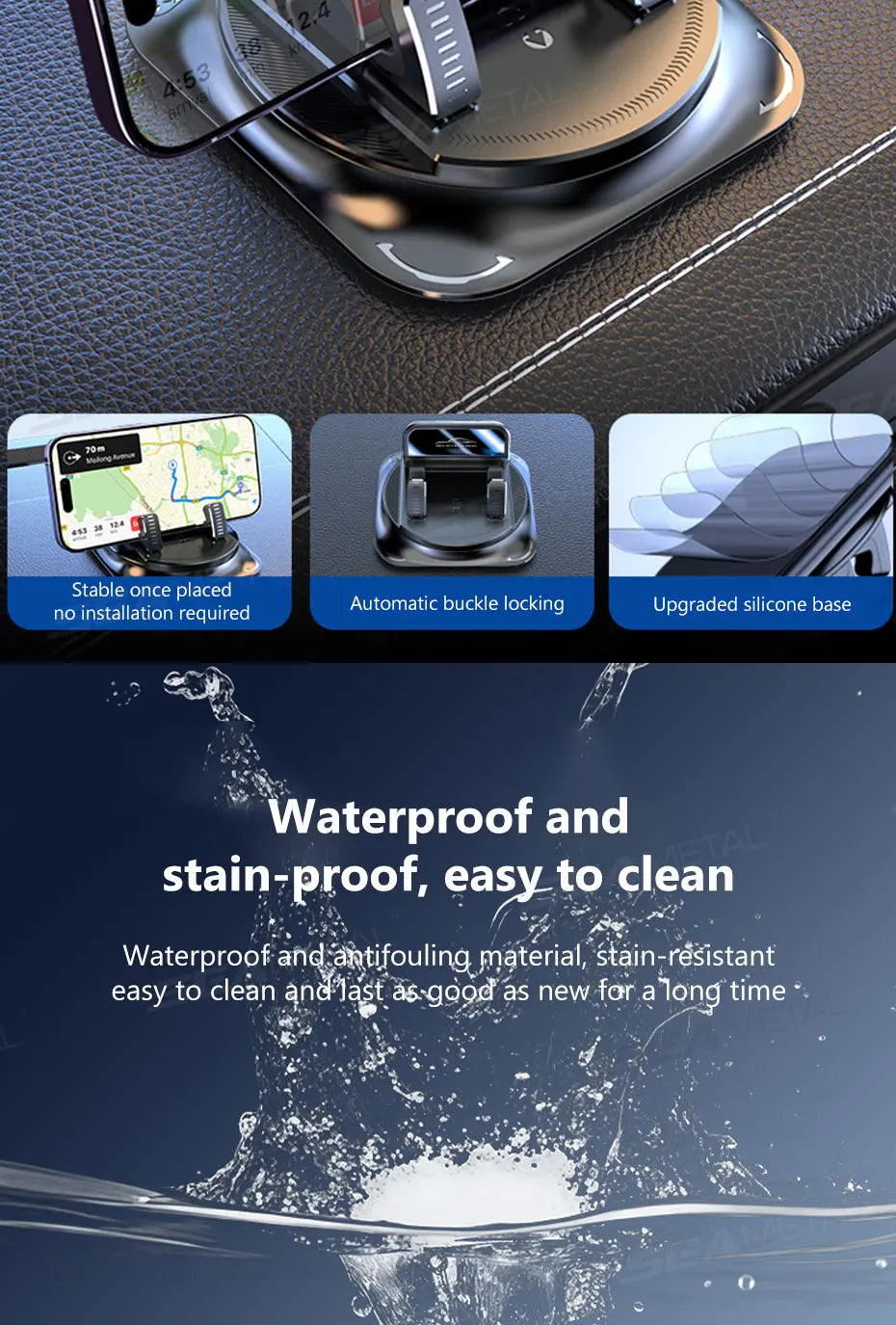 SEAMETAL Universal 360° Rotatable Car Phone Holder Anti-Slip Dashboard Phone Mount Non-Slip GPS Holder Stand for All Smartphones