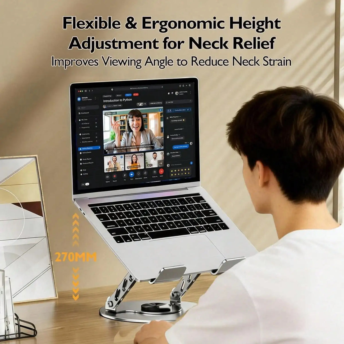 360 Degree Swivel Laptop Stand, Height Adjustable Computer Riser, Ergonomic Cooling Laptop Holder, Metal Notebook Tablet Mount