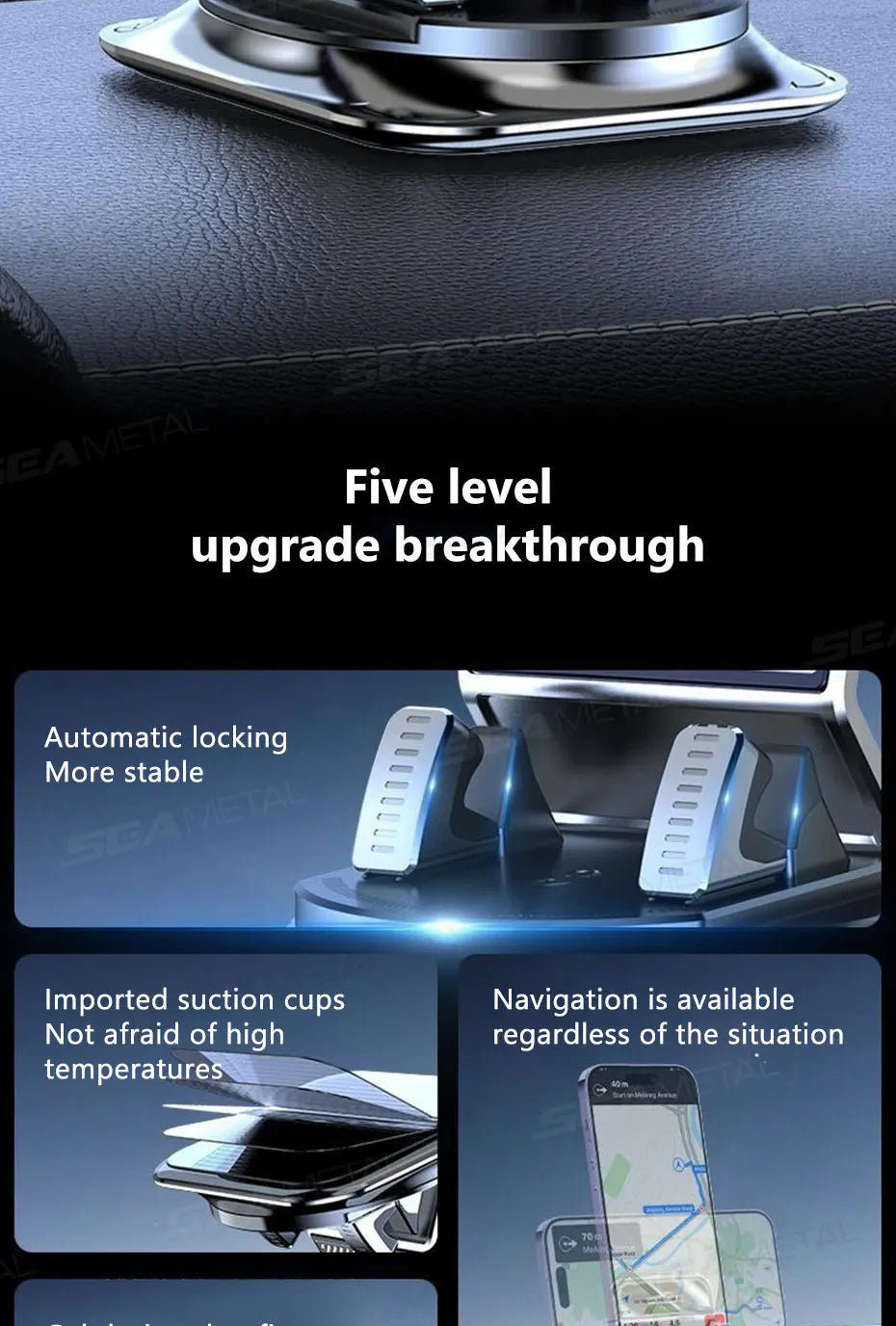 SEAMETAL Universal 360° Rotatable Car Phone Holder Anti-Slip Dashboard Phone Mount Non-Slip GPS Holder Stand for All Smartphones