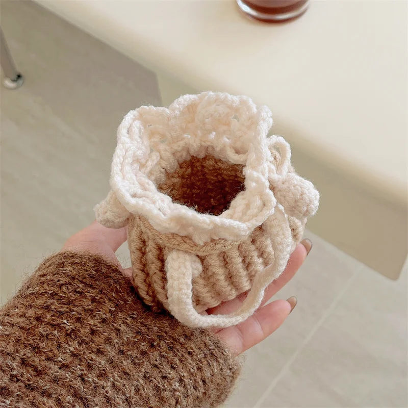 Korean Cute Knitted Handbag Case For Apple Airpods 4 Pro 2 3 1 Cover Soft Cloth Headphone Charging Cases For Airpod Pro 2 3 Capa