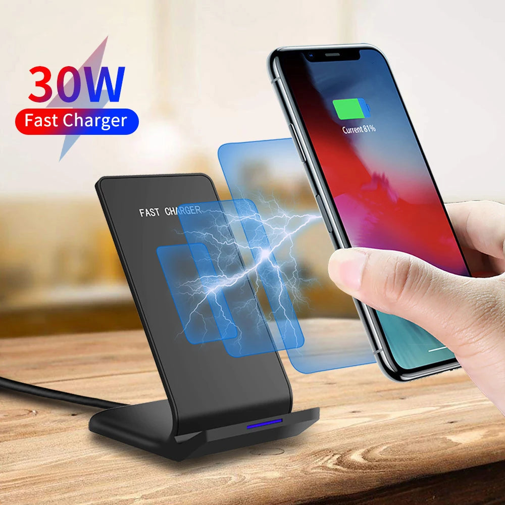30W Qi Wireless Charger Stand Fast Charging Dock Station For Samsung S20 S10 Xiaomi iPhone 12 11 Pro X XS Max XR 8 Phone Holder