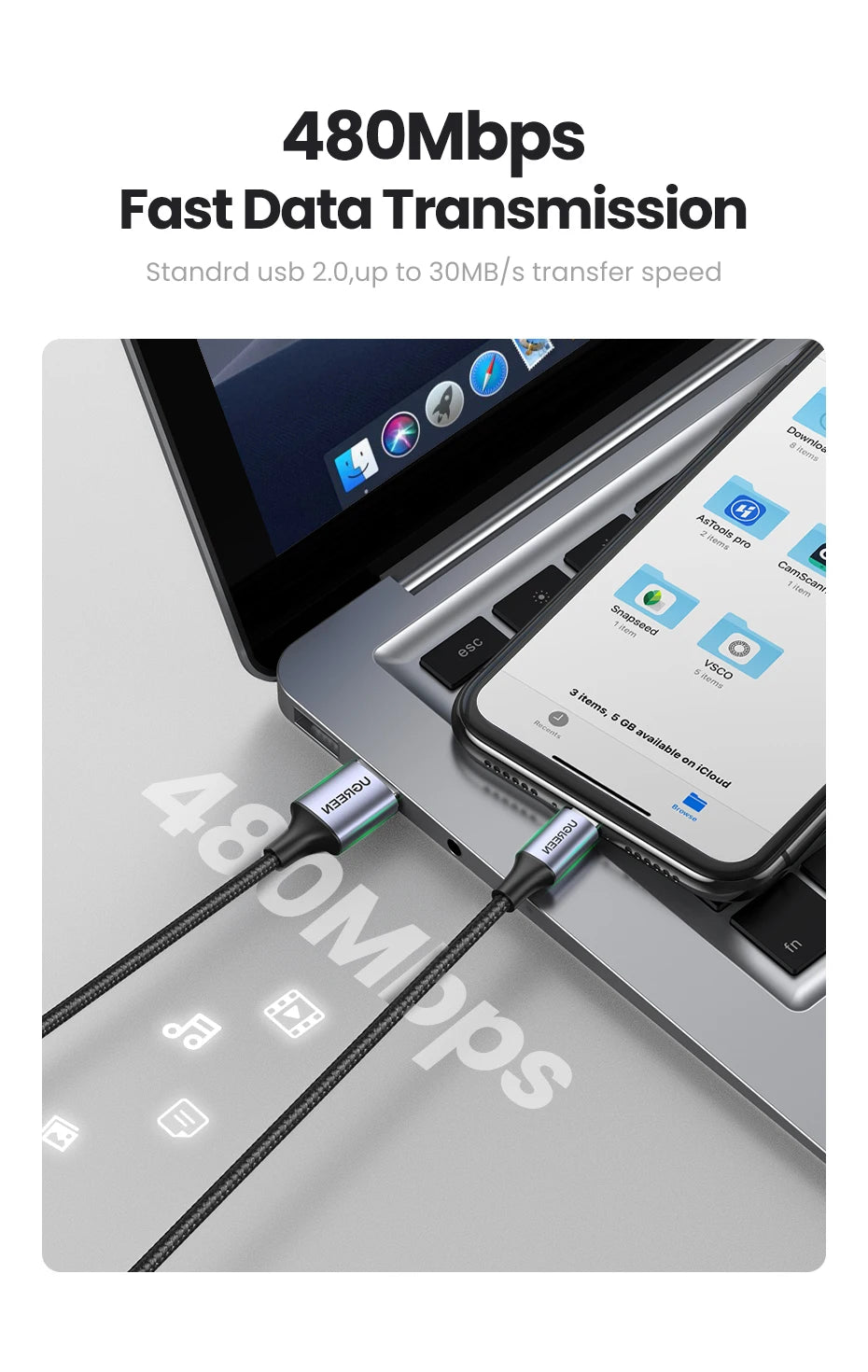 UGREEN MFi For USB Lightning Cable Charger For APPLE iPad iPhone 14 13 11 8 12W Fast charging data Braided short long Carplay 2m