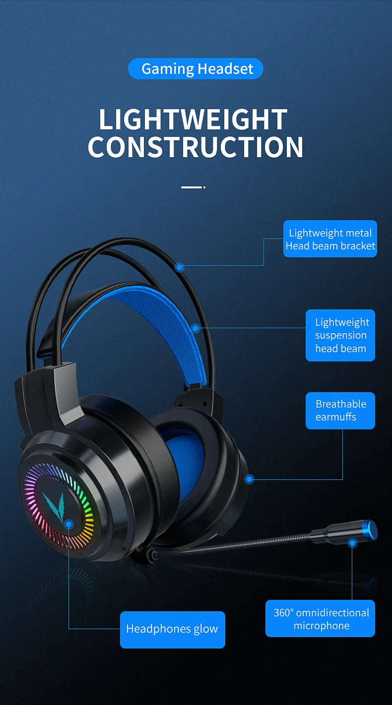 G58 G60 Gaming Headset 7.1 Stereo SVirtual Surround Bass Earphone Headphone with Mic LED Light for Computer PC Gamer Foldable