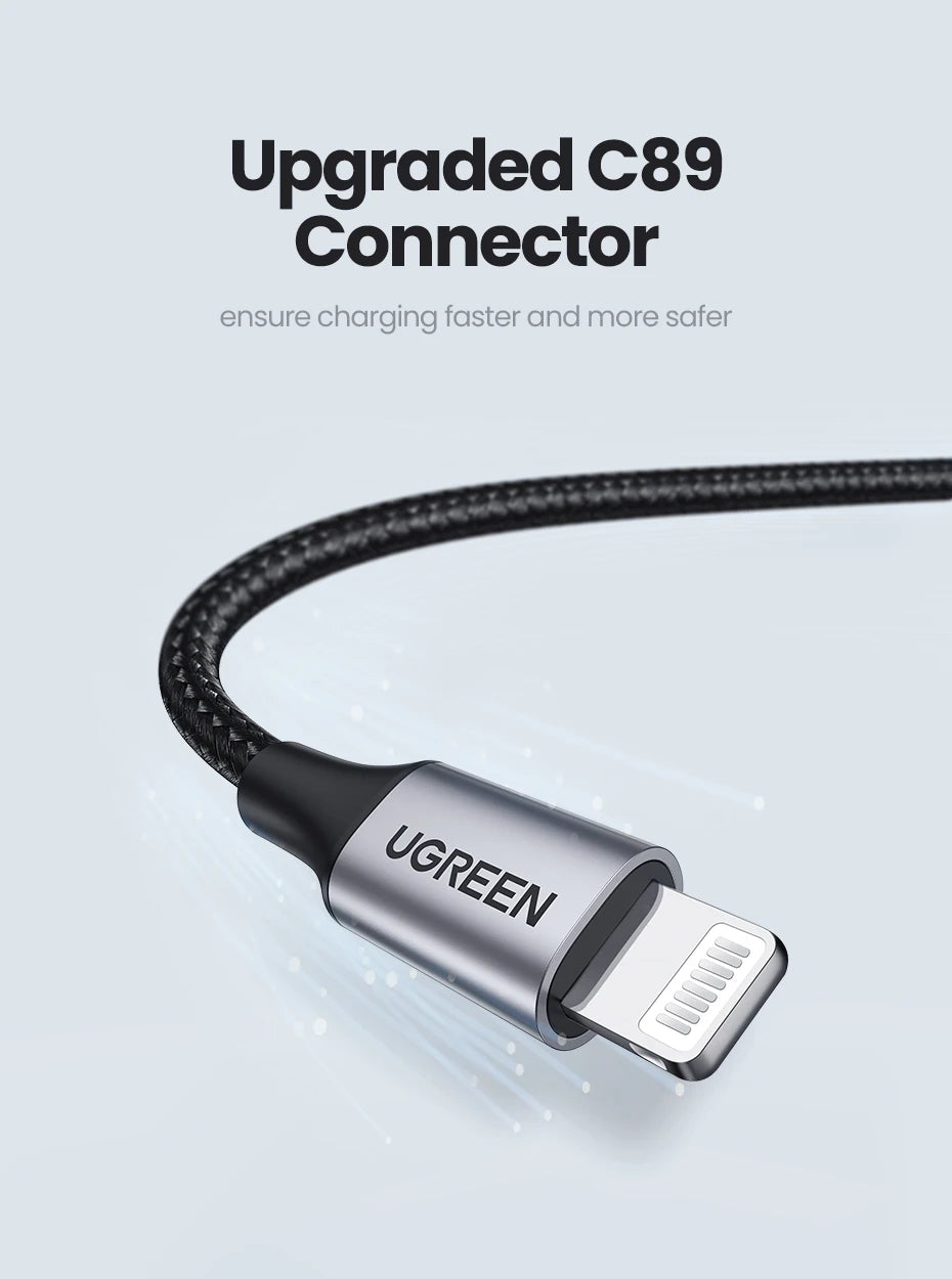 UGREEN MFi For USB Lightning Cable Charger For APPLE iPad iPhone 14 13 11 8 12W Fast charging data Braided short long Carplay 2m