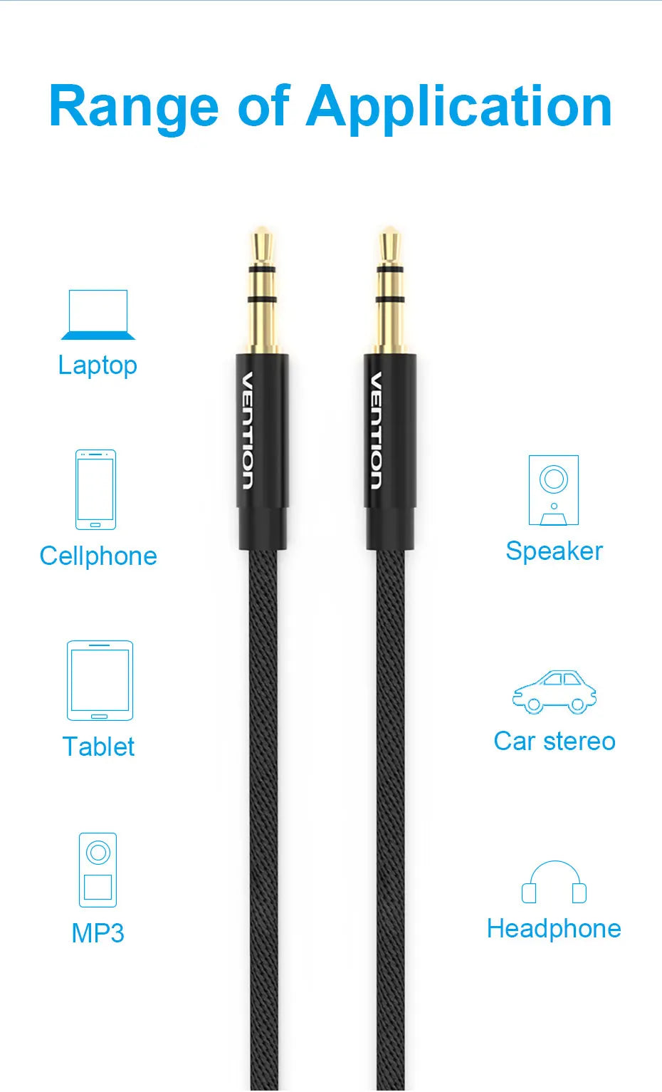 Vention Jack 3.5 Audio Cable Jack 3.5mm Male to Male Speaker Aux Cable for iPhone Samsung Headphone Xiaomi Car Audio Aux Cord