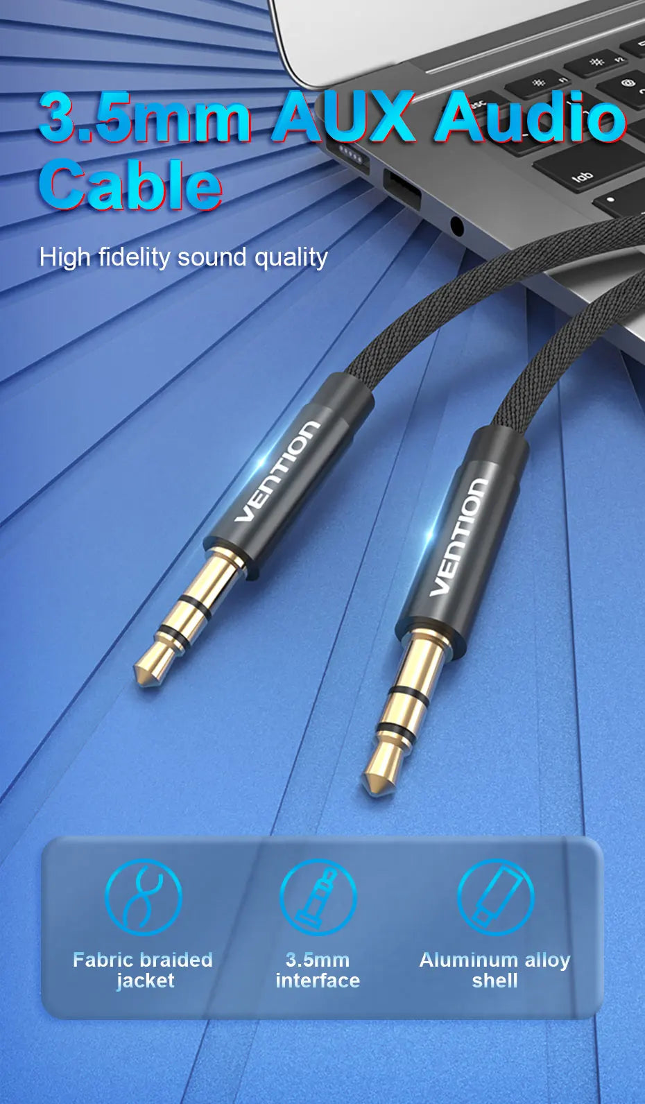 Vention Jack 3.5 Audio Cable Jack 3.5mm Male to Male Speaker Aux Cable for iPhone Samsung Headphone Xiaomi Car Audio Aux Cord