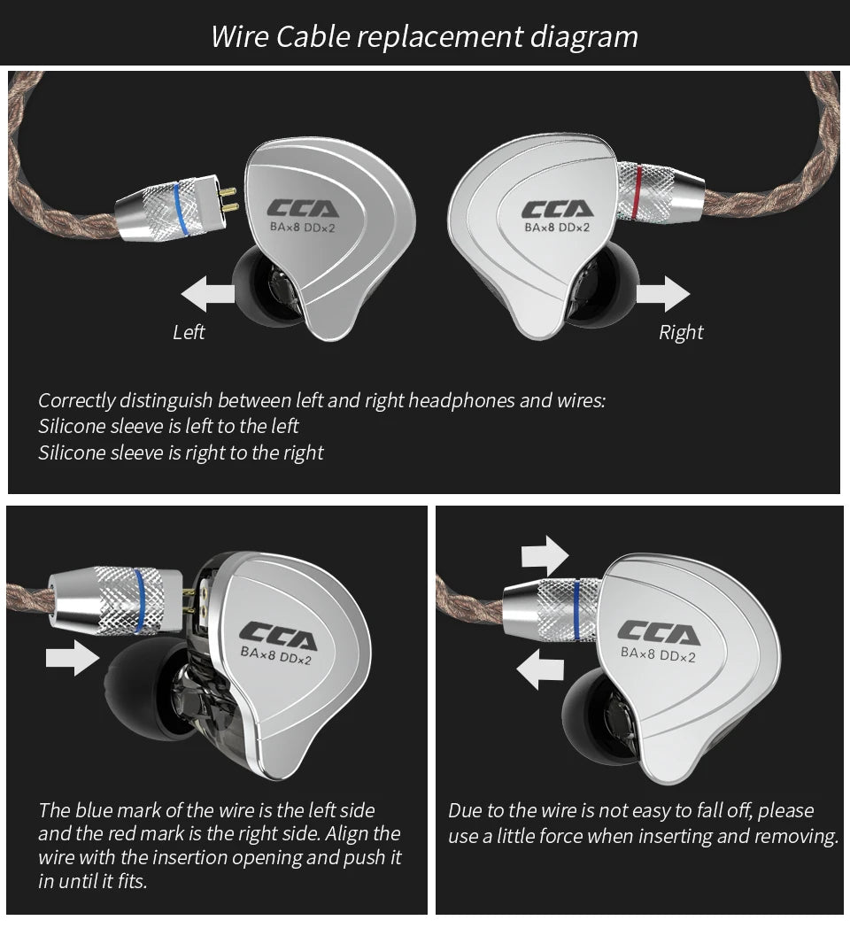 CCA-C10 HiFi Headphones 4BA+1DD Hybrid Technology Music Sports Gaming Earphones Detachable Cable 2pin 0.75mm Wired Earbuds