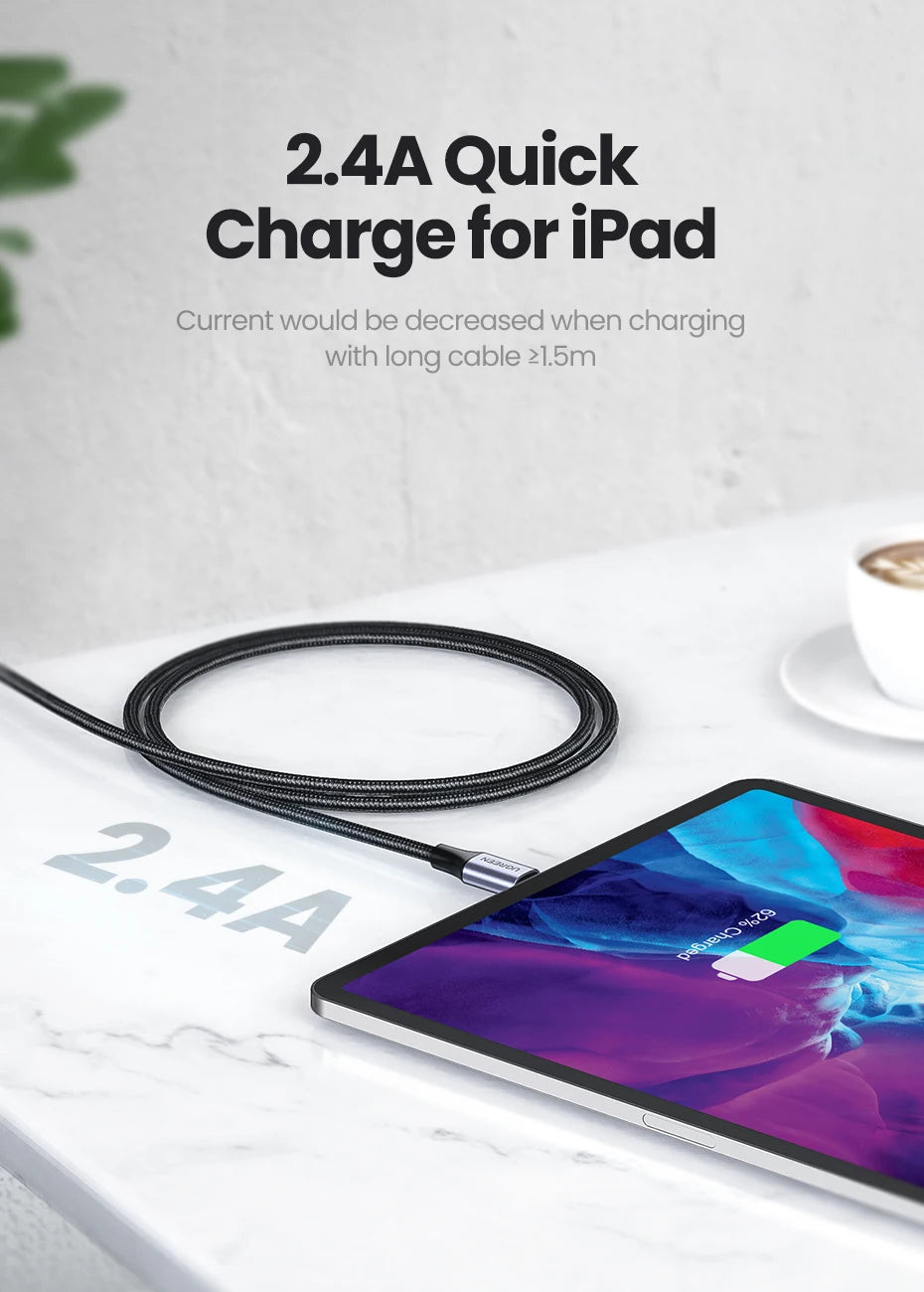 UGREEN MFi For USB Lightning Cable Charger For APPLE iPad iPhone 14 13 11 8 12W Fast charging data Braided short long Carplay 2m