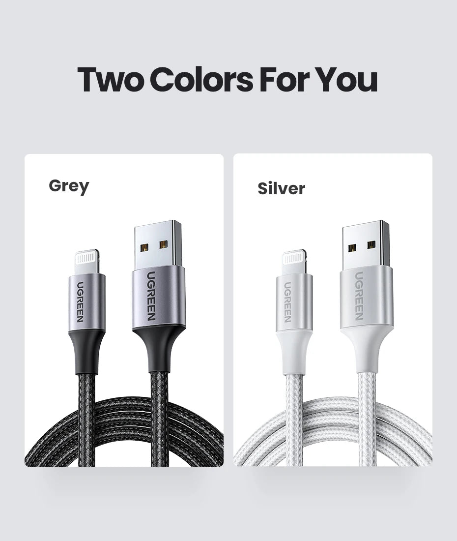 UGREEN MFi For USB Lightning Cable Charger For APPLE iPad iPhone 14 13 11 8 12W Fast charging data Braided short long Carplay 2m