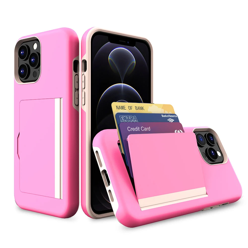 Case For iPhone 16 Pro Max 16Plus 16Pro 15 14 13 Wallet 3-Card Slot Credit Card Holder Case For iPhone 16 Pro Max Cover Coque