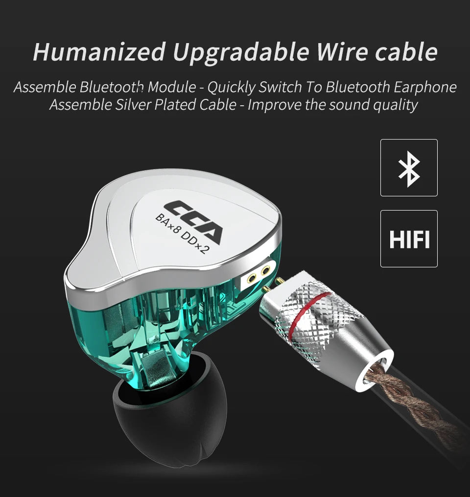 CCA-C10 HiFi Headphones 4BA+1DD Hybrid Technology Music Sports Gaming Earphones Detachable Cable 2pin 0.75mm Wired Earbuds