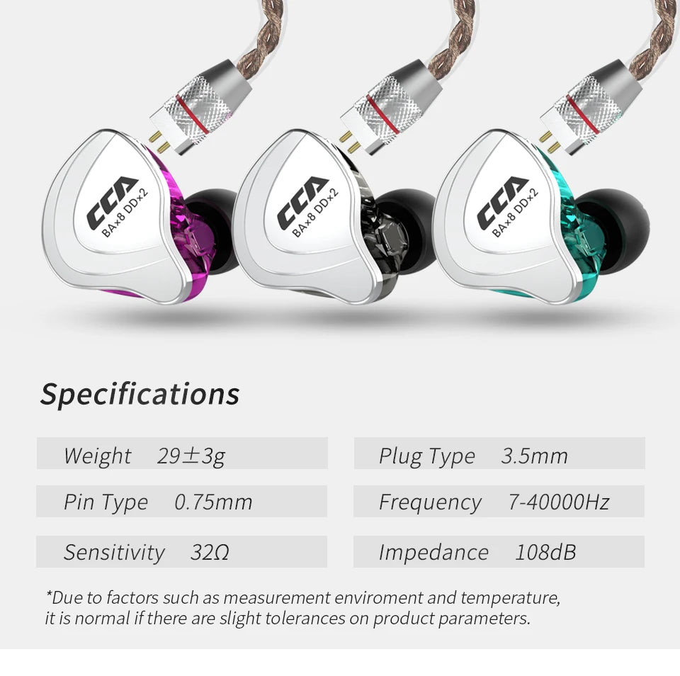 CCA-C10 HiFi Headphones 4BA+1DD Hybrid Technology Music Sports Gaming Earphones Detachable Cable 2pin 0.75mm Wired Earbuds