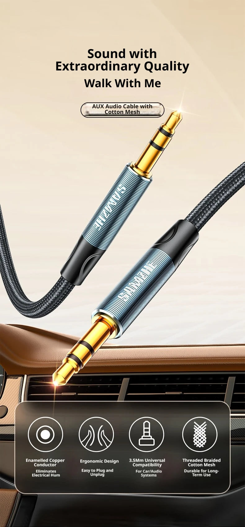 SAMZHE Jack Aux Cable 3.5mm Audio Cord Aux Jack 3.5 Male to Male Cable Jack 3.5 Audio Cord for Phone Car Headphones Speaker MP3