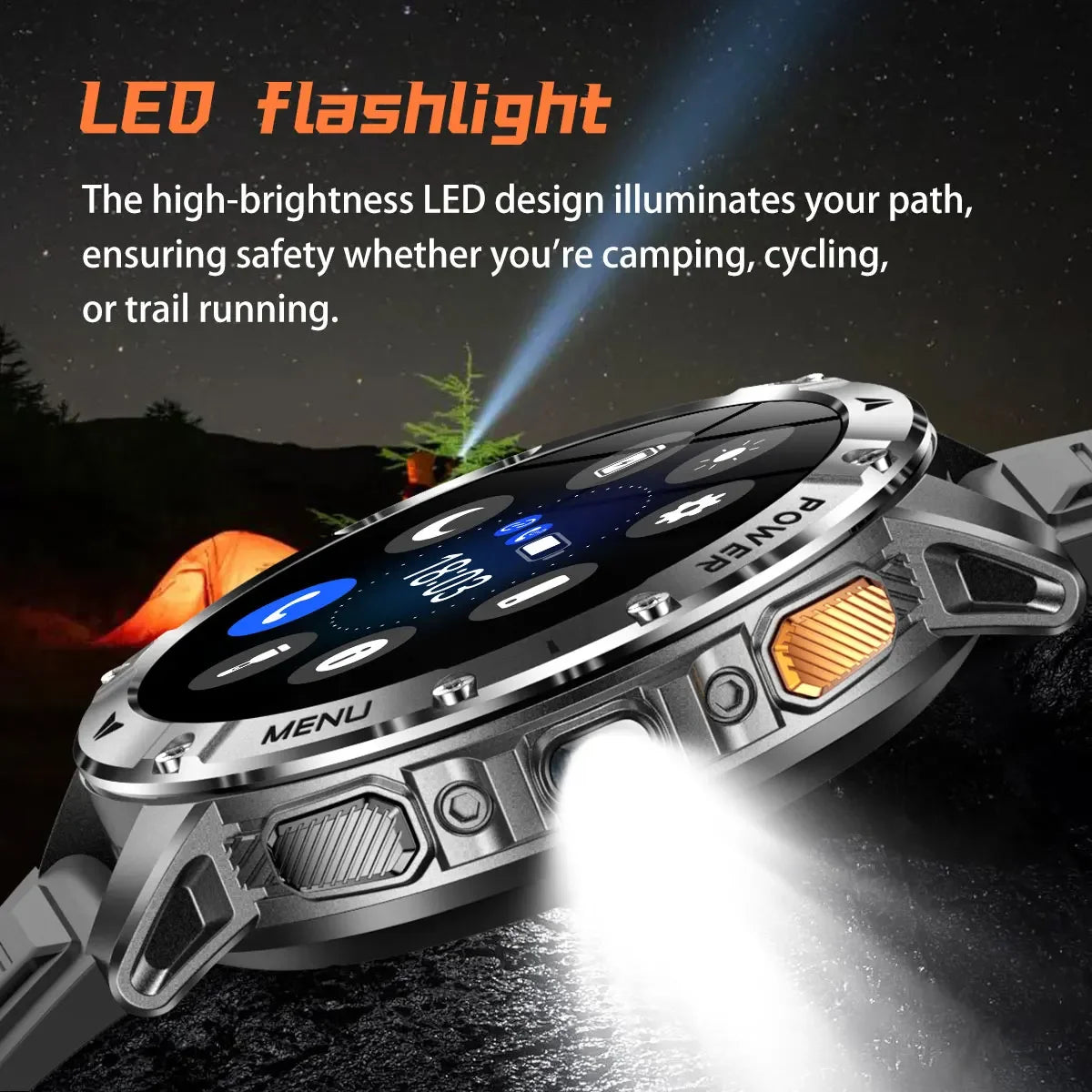 Ultra Large 1400mAh Battery Sport Smartwatch 1.7” Heart Rate Tactical Strong Flashlight 5ATM Waterproof Call Smart Watch For Men