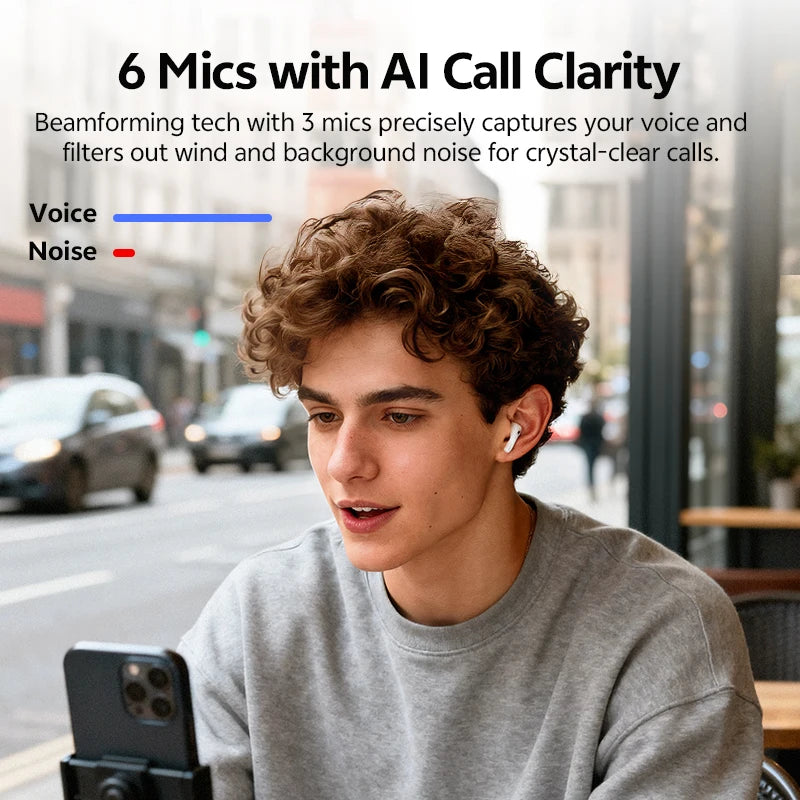 QCY BH25HT19A MeloBuds N60 Hybrid ANC Wireless Bluetooth 6.0 Earbuds LDAC Hi-Res Audio Dual Driver Headphone Bass Boost Earphone