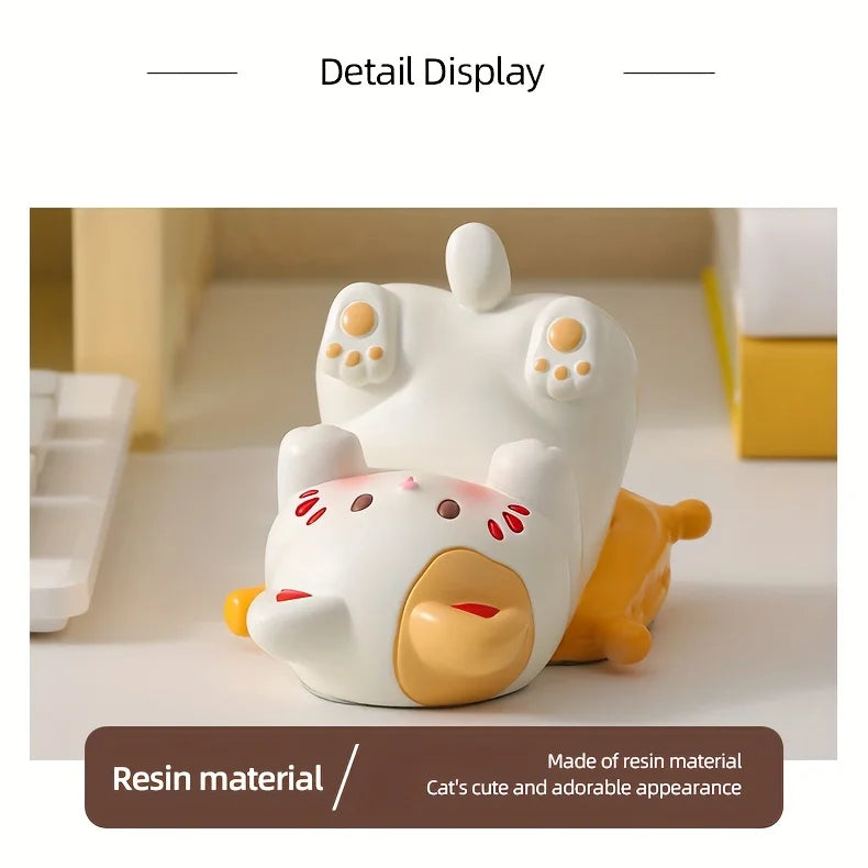 Cute Cartoon Cat Desktop Ornaments Phone Stand Creative Desk Decor for Office Home Kawaii Cat Glasses Storage Holder