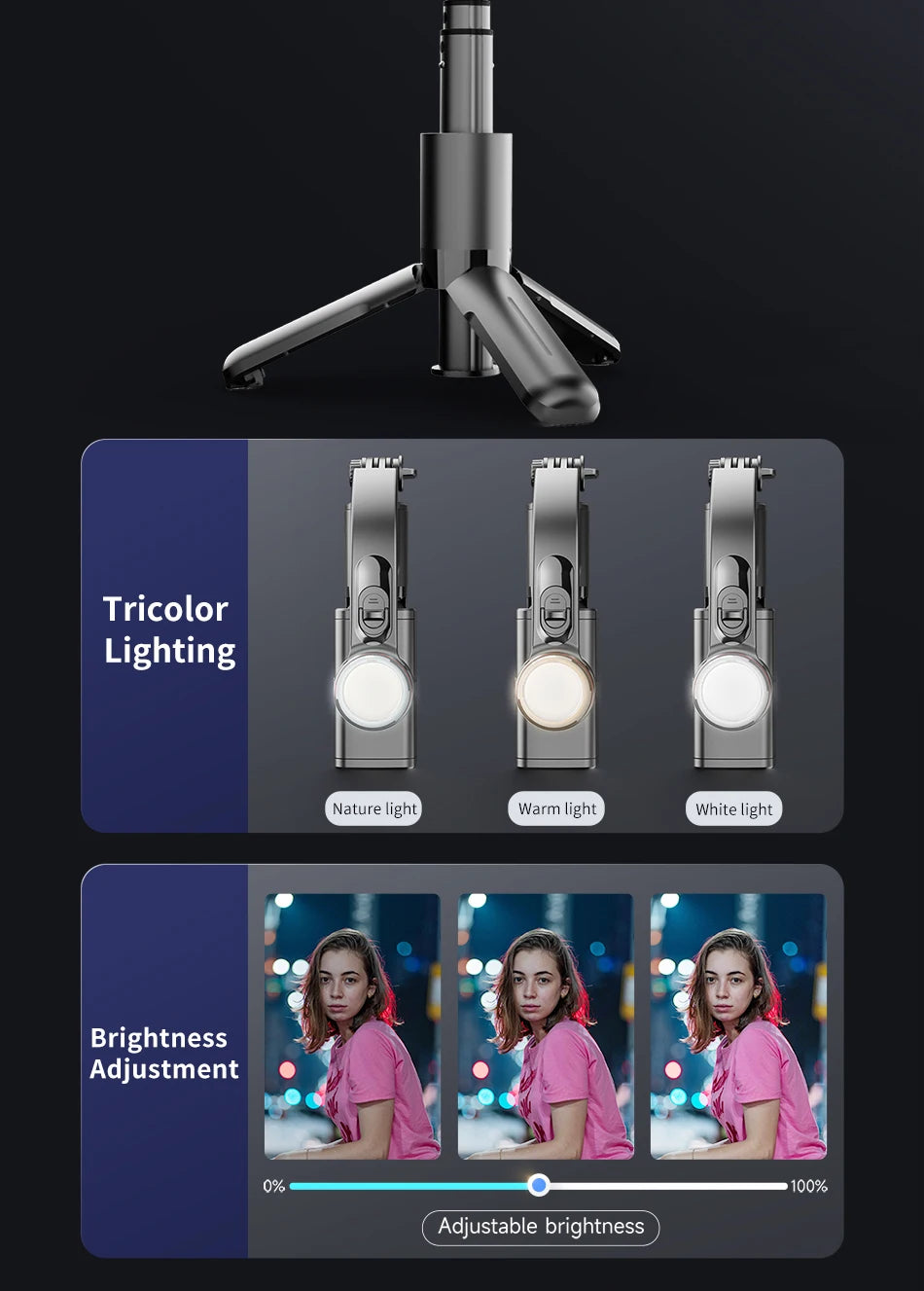 TOKQI Handheld Stabilizer for Stream Anti‑Shake Gimbal Selfie Stick With 3‑Color Adjustable Fill Light Wireless Remote Control 3