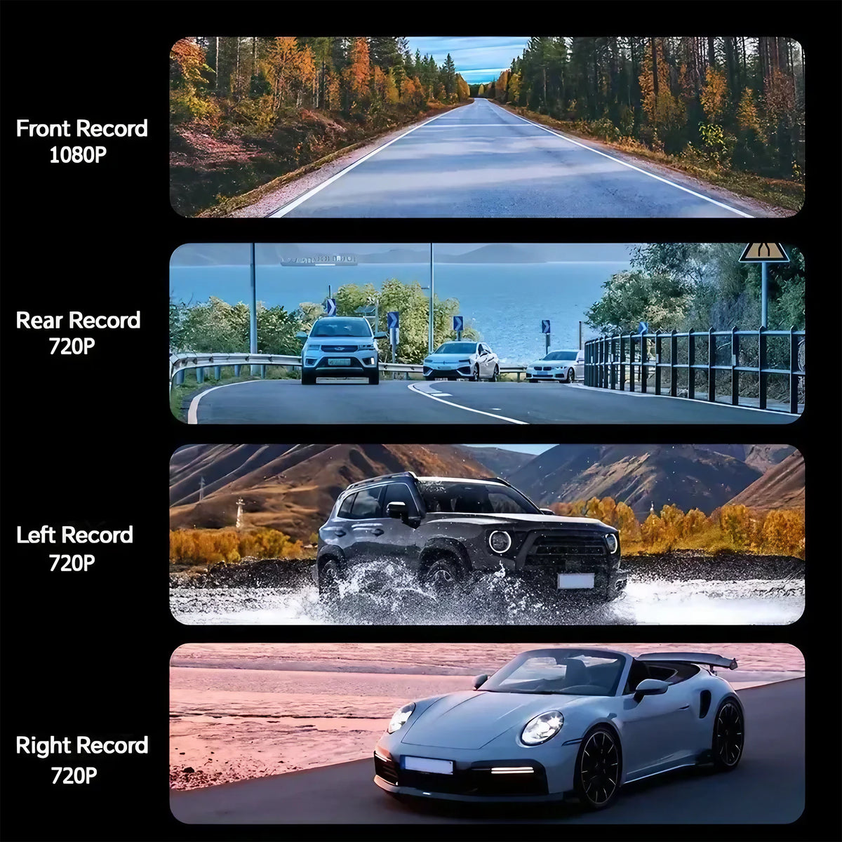 4 Lens Dash Cam 1080P Full HD 360 Degree View Car DVR 3.16 Inch IPS Screen Night Vision G Sensor Loop Recording Parking Monitor Wide Angle Laptop Connection Dashboard Camera for Complete Interior Exterior Safety Professional