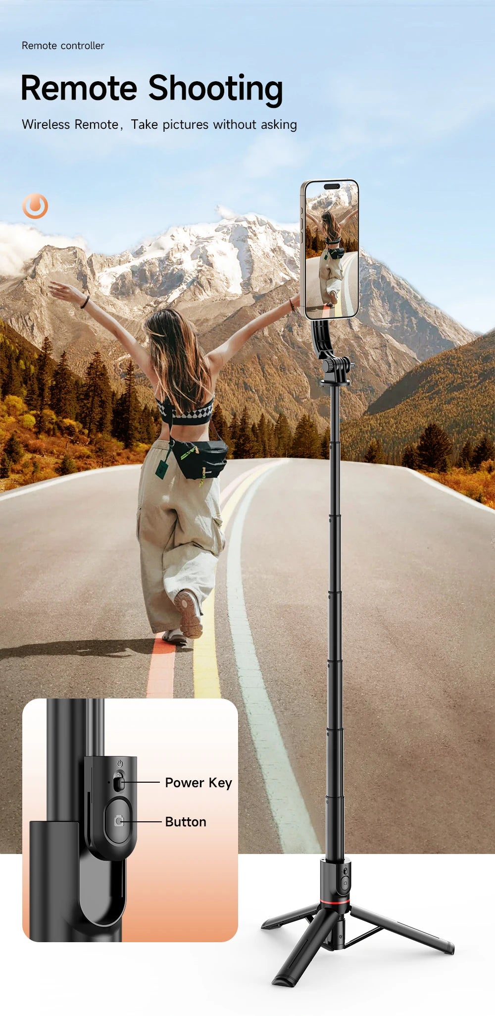 Wireless Selfie Stick Tripod Stand with Magnetic Bluetooth Remote Extendable Tripod for Apple iPhone Live Streaming Video Record
