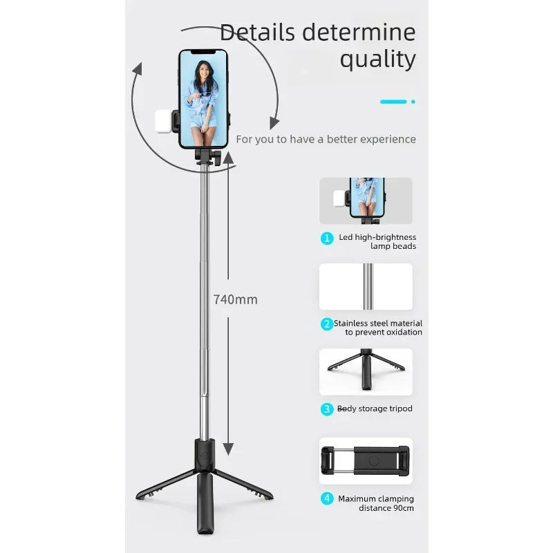 Mobile phone Bluetooth selfie stick live streaming fixed extension rod desktop stand all-in-one selfie tripod