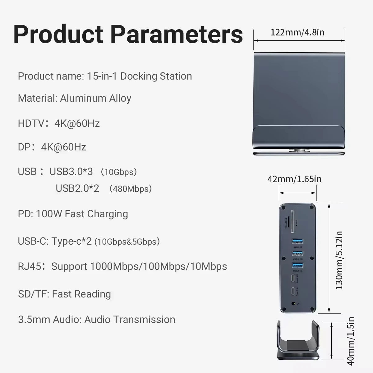 15-in-1 USB C Hub Triple Monitor 4K@60Hz DP Hub with 10Gbps USB3.2 RJ45 Gigabit PD 100W SD/TF & 3.5mm Audio for Laptops