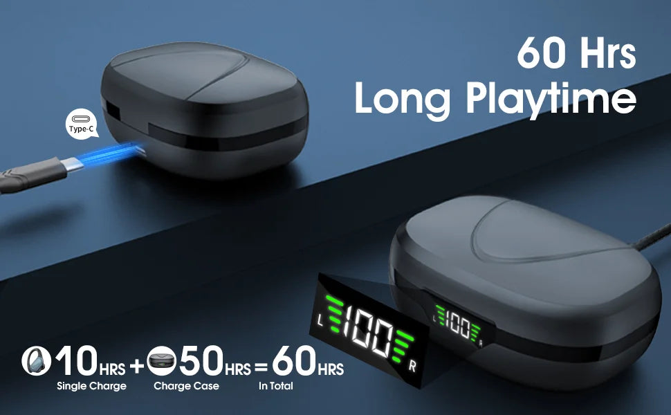TWS Bluetooth 6.0 Earhook Earphone Sports Headsets Led Headphone Wireless Earbuds Noise Reduction Microphone 60H HiFi Music Time