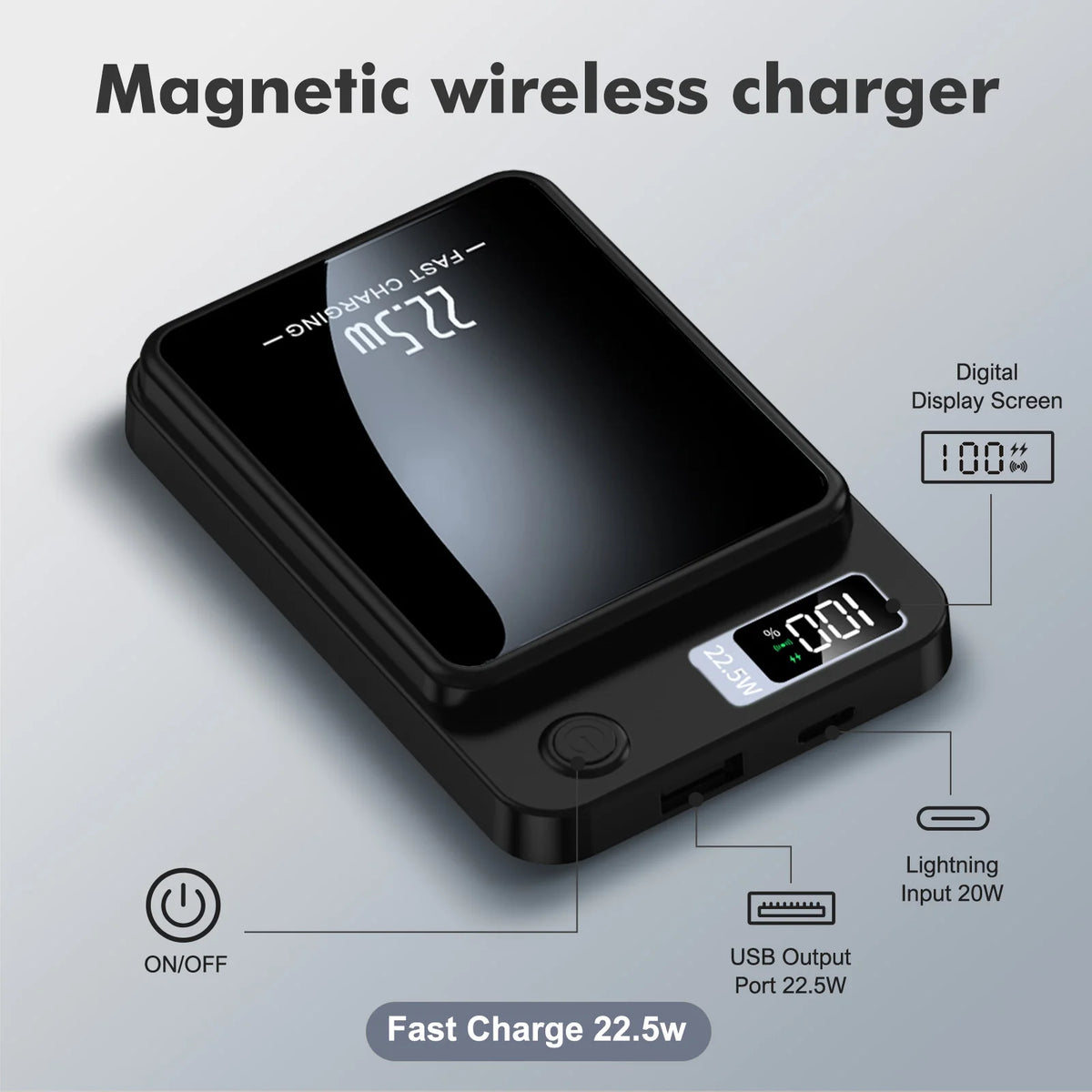 Wireless Power Bank 2-in-1 Magnetic 10000mAh Portable Charger Fast Charging 22.5W LED Power Display For Iphone Xiaomi Samsung