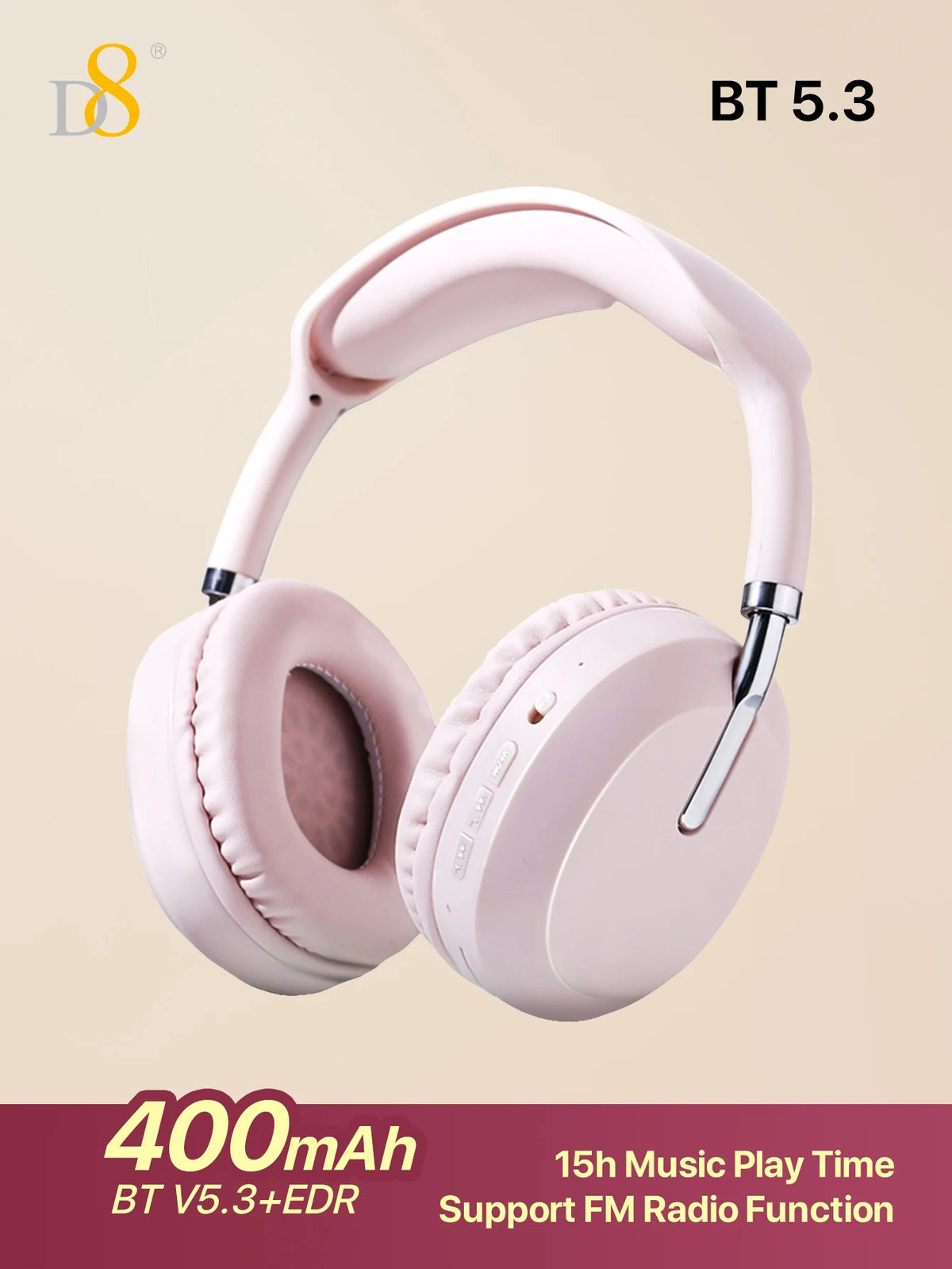 D8 Over Ear Headphones, Wireless and Wired Headset Built-in Microphone, Micro SD Card Slot - (Stealth) 40H Playtime