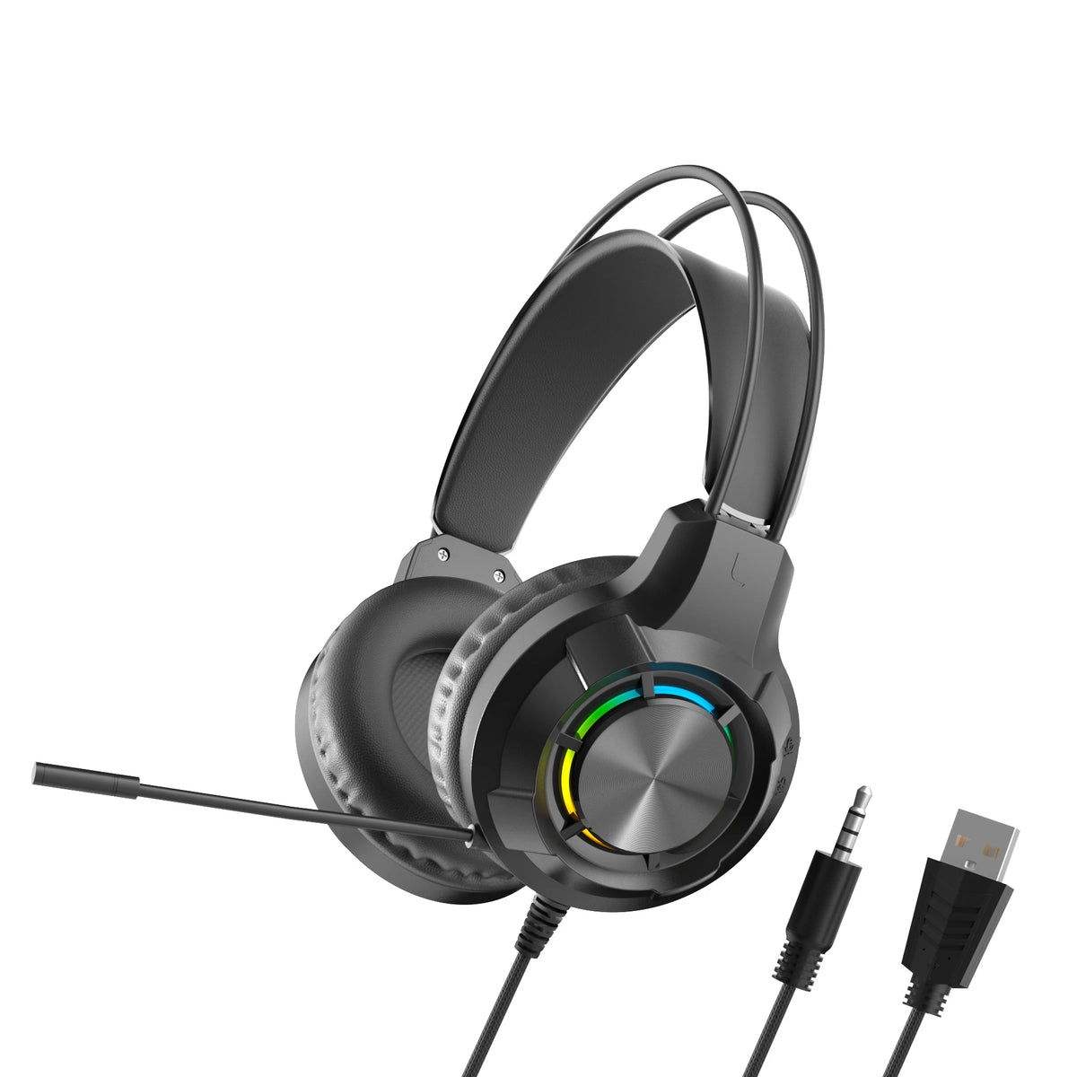 Over-Ear Gaming Headphone 7.1 Surround Sound ENC Noise Cancelling Mic RGB LED Wired Headset for PC PS4 PS5 Xbox Laptop Desktop