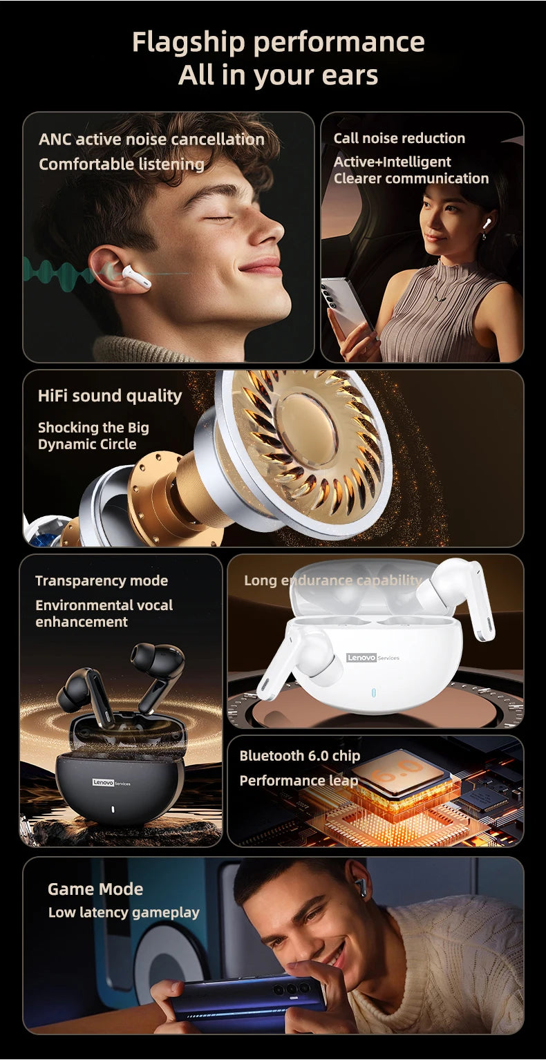 5/10PCS Lenovo LE253 Earphones TWS Wireless Bluetooth 6.0 Headphones ANC Noise Reduction HiFi Sound Gaming Sports Headset New