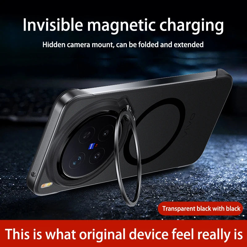 Acrylic Slim Frameless Transparent Case For Magsafe VIVO X300S X300 Pro Ultra Wireless Charging Lens Metal Stand Holder Cover
