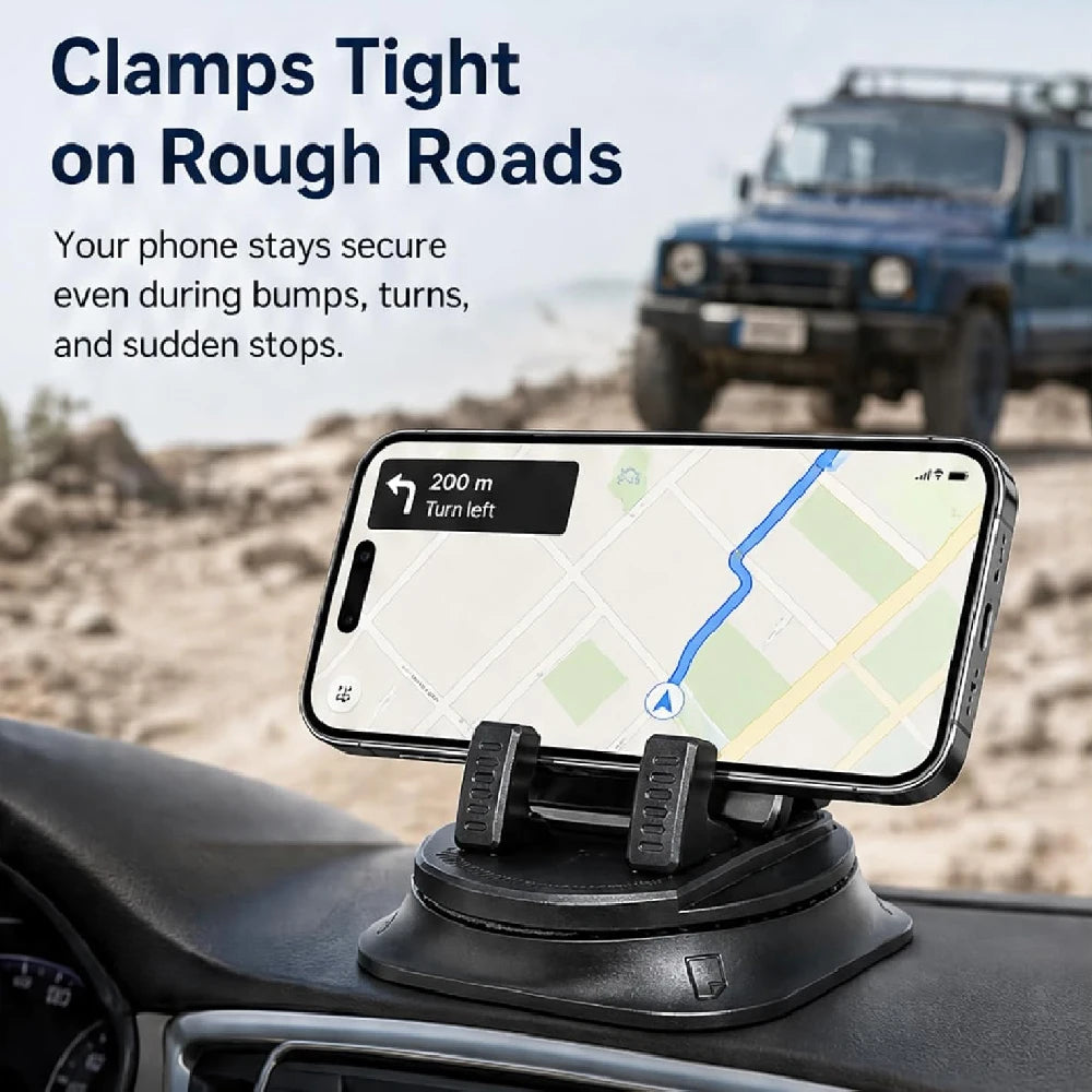 One-Hand Operated Dash Phone Clip, Shockproof 360° Rotatable Holder for Car, Perfect Angle Adjustable for Landscape & Portrait
