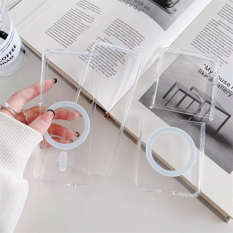Clear Acrylic For Magsafe Magnetic Wireless Charge Case For Samsung Z Flip Z Fold 7 6 5 4 3 ZFlip7 Flip6 Shockproof Bumper Cover