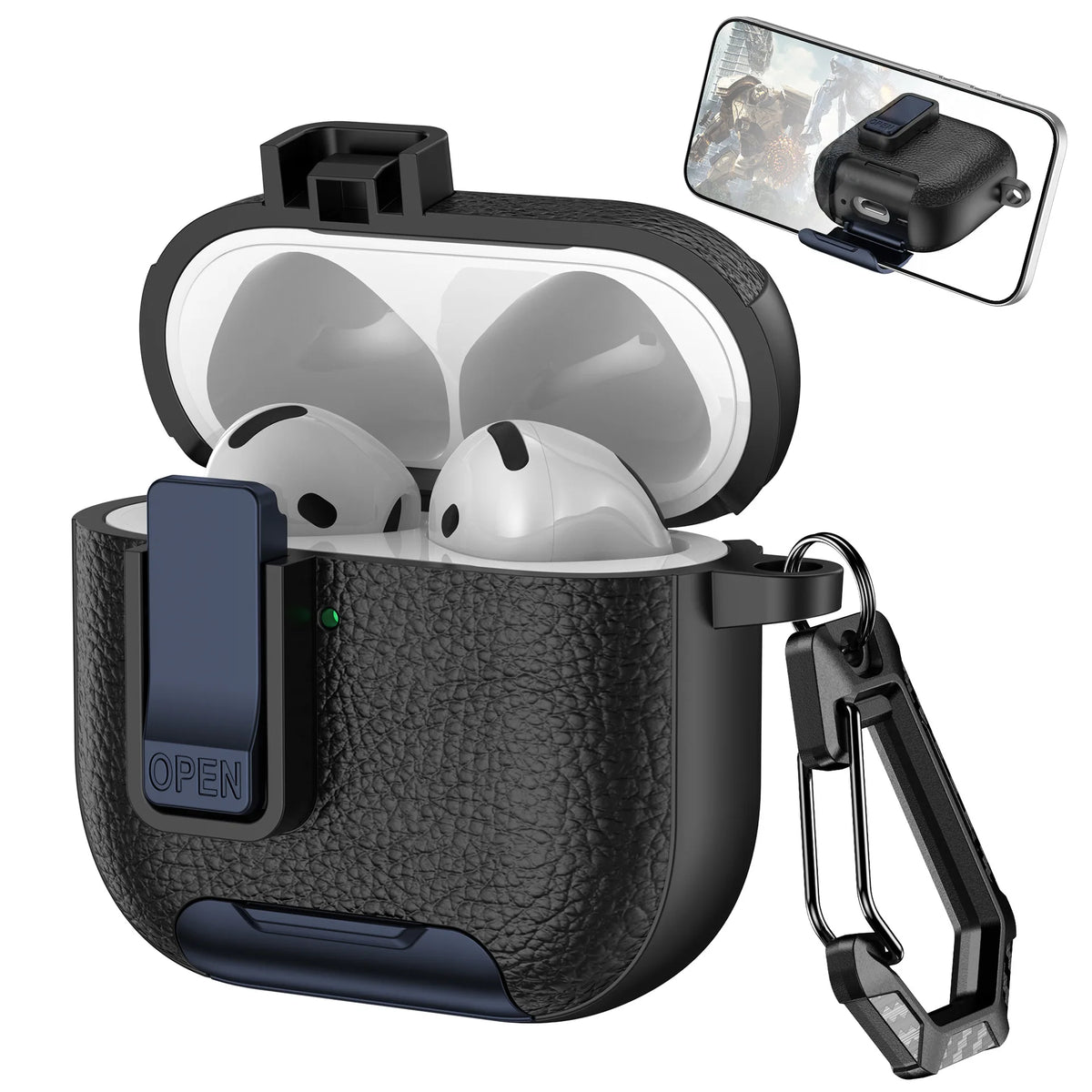 2025 New For AirPods 4 Case Latch wireless Bluetooth earphone Accessories Cover dermatoglyph Mobile phone holder switch Cases 3D