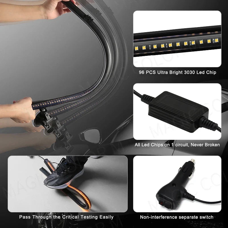 96 LED 3030 Beads Front Windshield Car Strobe Lamp Bar Traffic Signal Flashing Lamp Auto Roof Top Warning Light 12V Waterproof