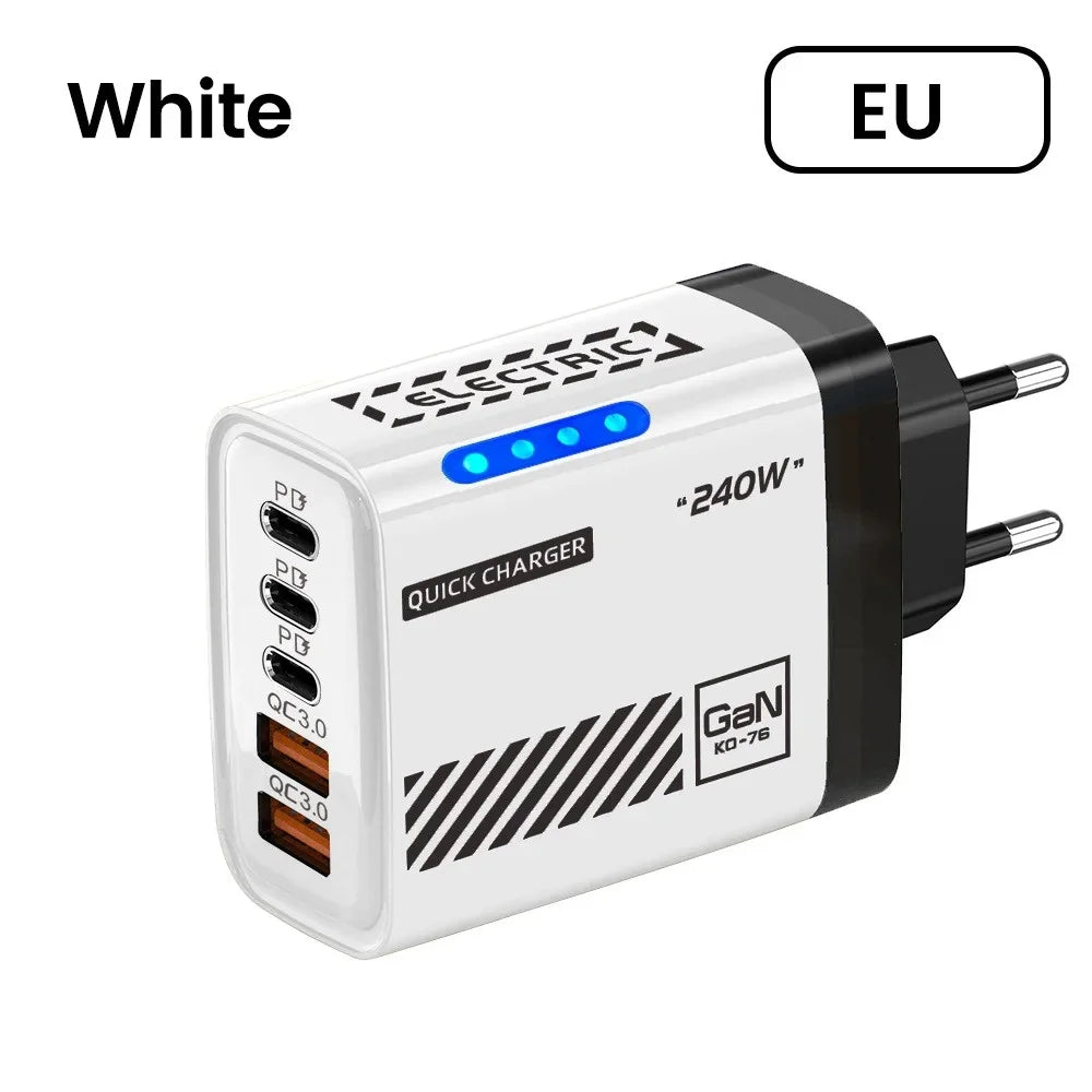 5in1 240W Type C Fast Charger US/EU Plug Desktop USB Charger Wall Adapter PD Quick Charge 3.0 USB C Phone Charging Head Adapter