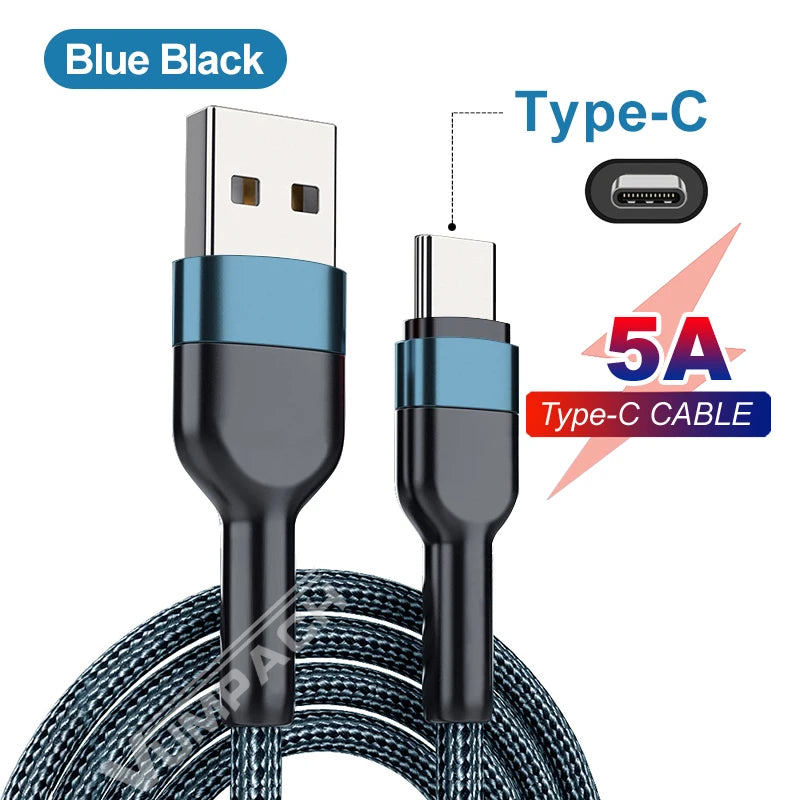 5A USB Type C Cable Wire For Samsung S10 S20 Xiaomi mi 11 Mobile Phone Fast Charging USB C Cable Type-C Charger huawei Cables