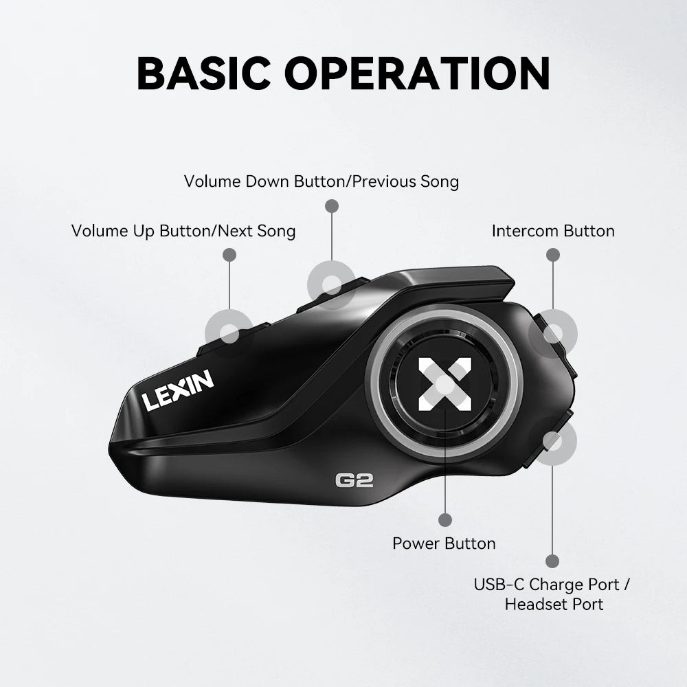 Lexin G2P Motorcycle Blutooth Intercom Helmet Bluetooth Headsets,Handsfree Communicator Up to 6 Riders Interphone with FM Radio