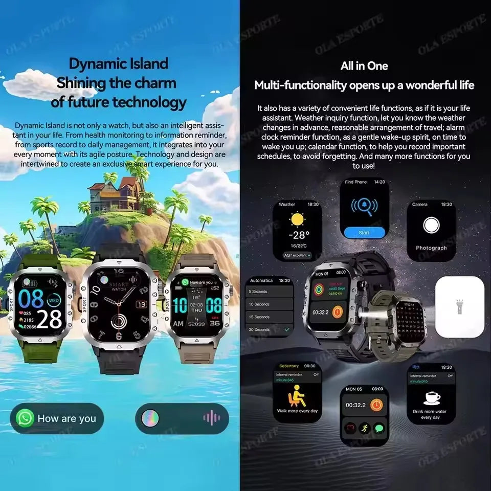 2026 New Rugged Military GPS Smart Watch Men Bluetooth Call Health Monitoring Sports 5ATM Waterproof Smartwatches Man Pk HT30