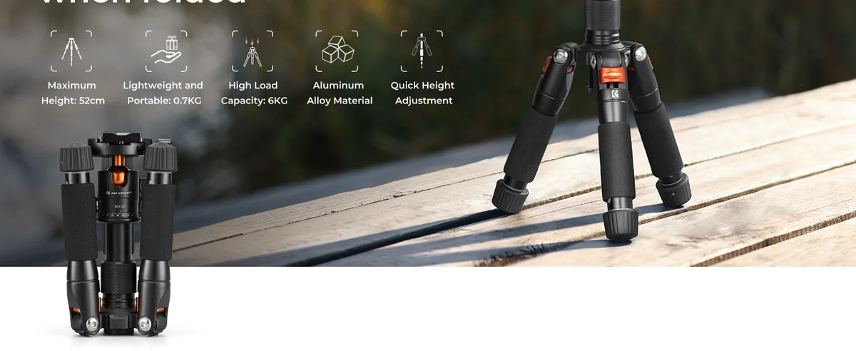 K&F CONCEPT 52cm Desktop Mini Tripod for Camera Compact Tripod 360° Low Profile Ball Head 1/4'' Screw for Camera Video Camcorder
