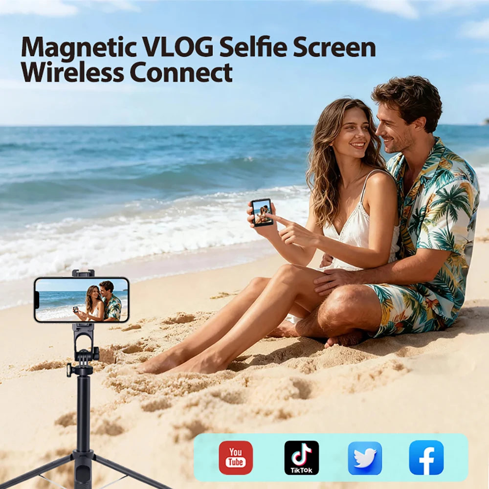 2in1 Selfie Stick Tripod Screen Sharing Device with Remote Aluminum Alloy Phone Tripod Bluetooth Remote and 270°Rotation Stand