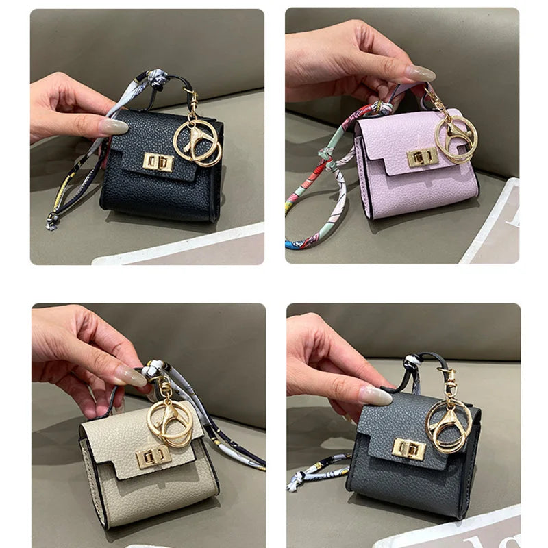 Luxury Fashion Mini Headphone Bag For Airpods 4 3 2 Pro 2 Galaxy Buds 3/3Pro Leather Purse Pendant Mini Keychain