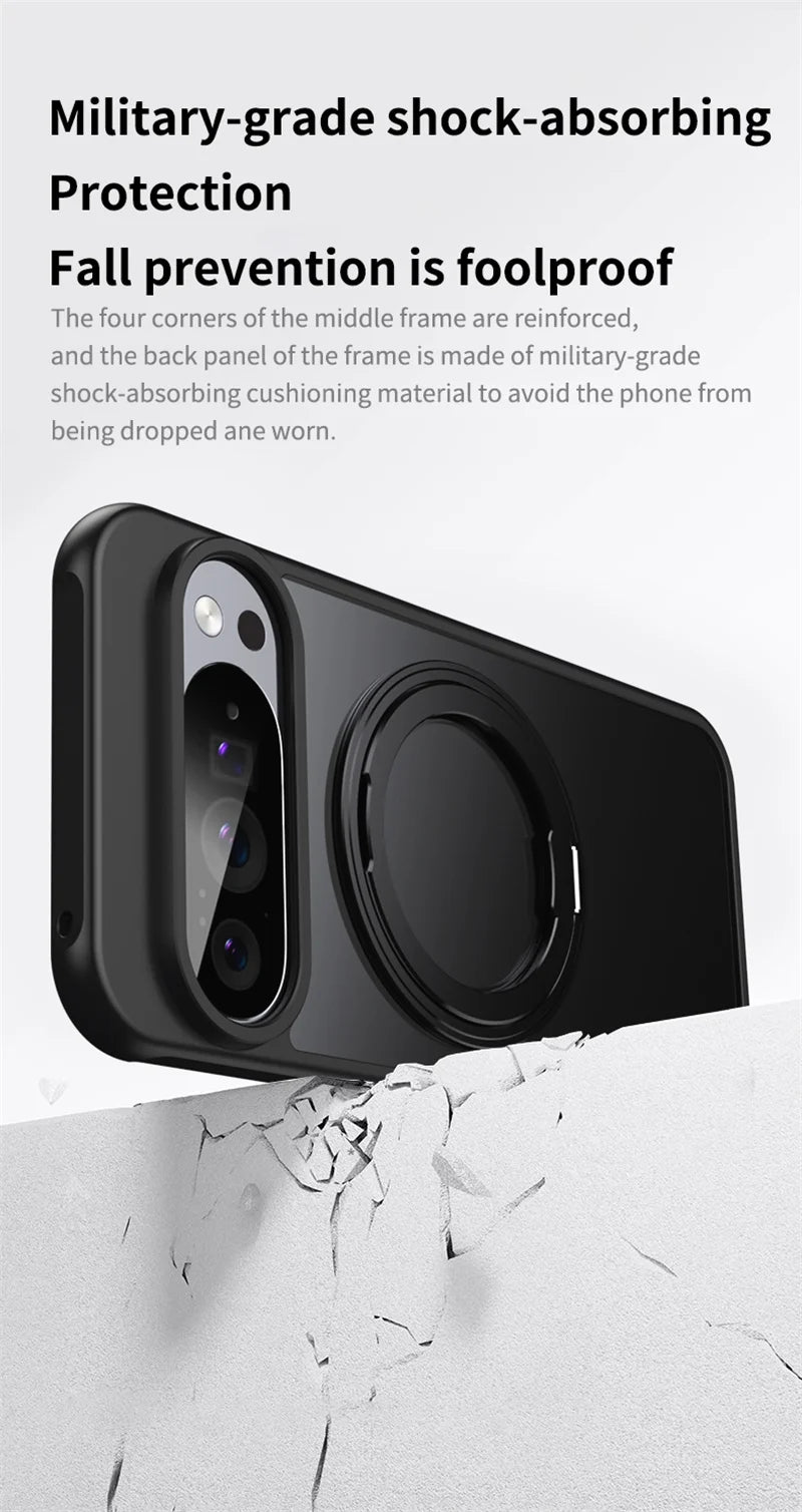 Transparent Phone Case for Google Pixel 10 Pro XL 9A 8A Protective Case Magnetic Rotate Bracket MagSafe Shock Proof Cover