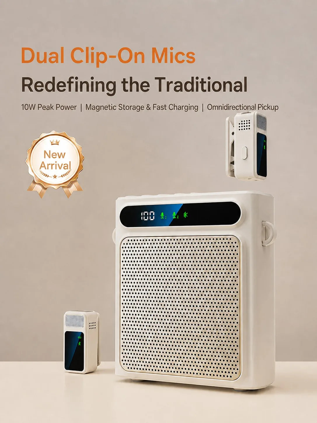 Portable Voice Amplifier for Teachers, Wireless Dual Clip Mic Bluetooth Speaker 2500mAh for Classroom Meetings Tours