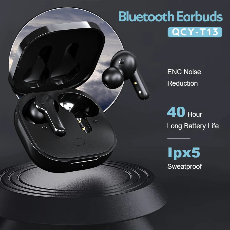 QCY T13 Wireless Bluetooth Earphone with 4 Mics ENC HD Call Headset V5.1 TWS Earphone Touch Control Earbuds Long Standby 40H